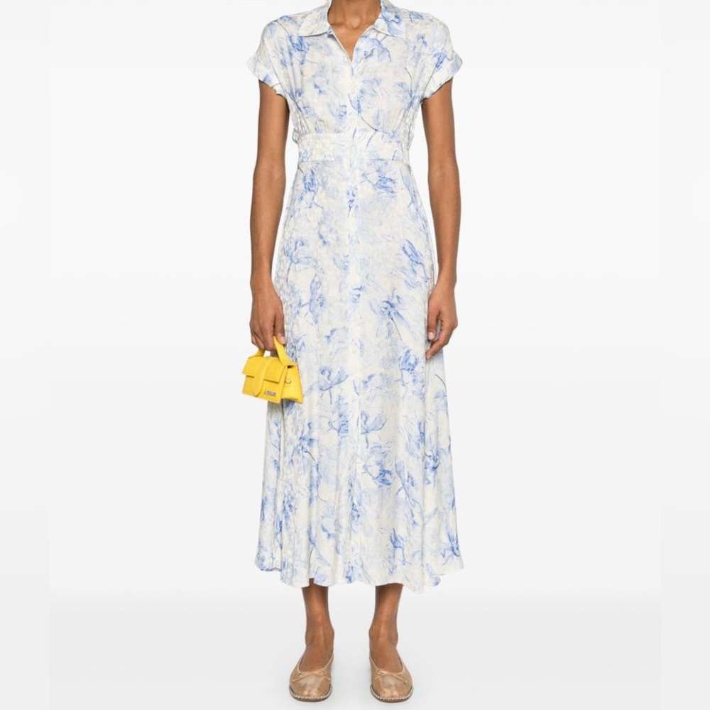 Maje Blue and Cream Satin Floral Patterned maxi dress😍size 36 - Picture 5 of 12